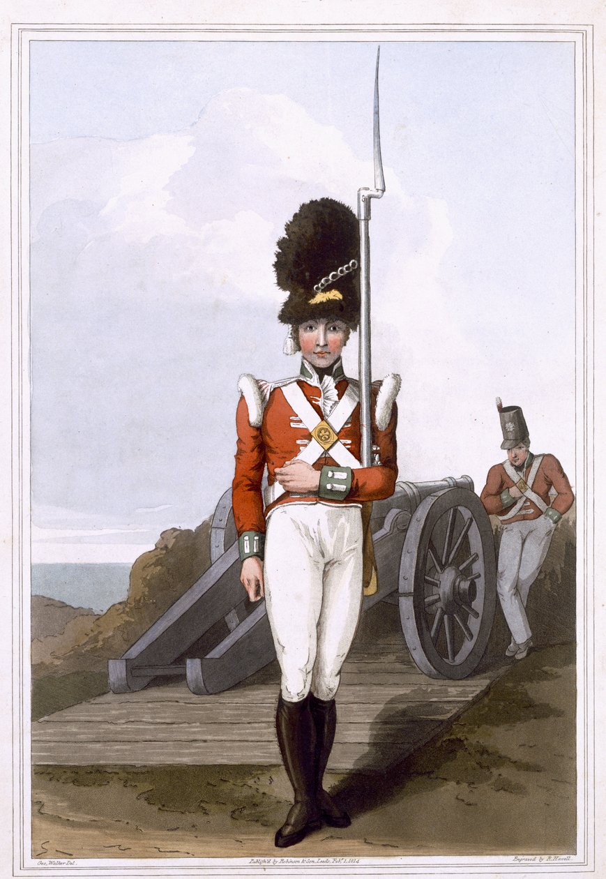 Grenadier der Ersten West York Miliz, graviert von Robert Havell dem Älteren, veröffentlicht 1814 von Robinson und Sohn, Leeds von George Walker