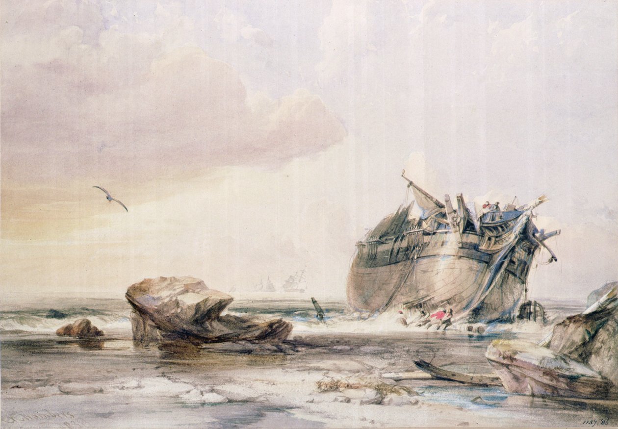 Felsige Küste mit abgerüstetem Schiff von George the Elder Chambers