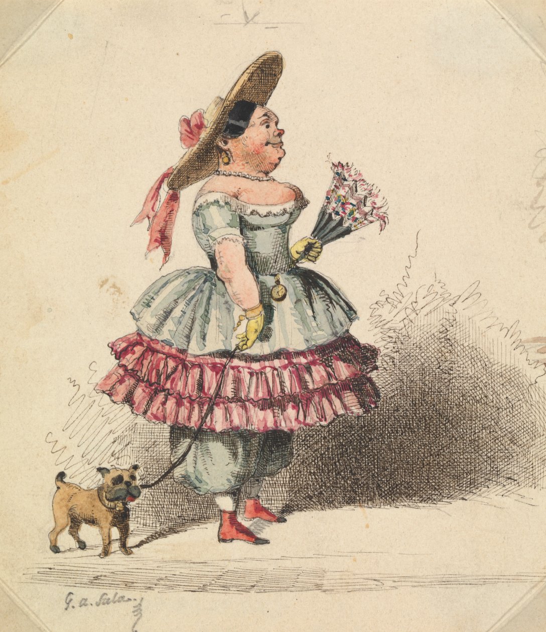 Groteske Jungfrau mit Hund von George Augustus Sala