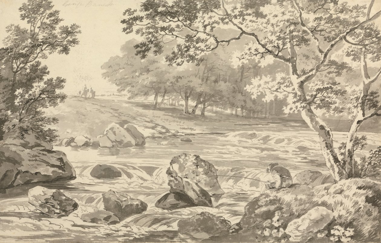 Fluss mit Angler von George Barret