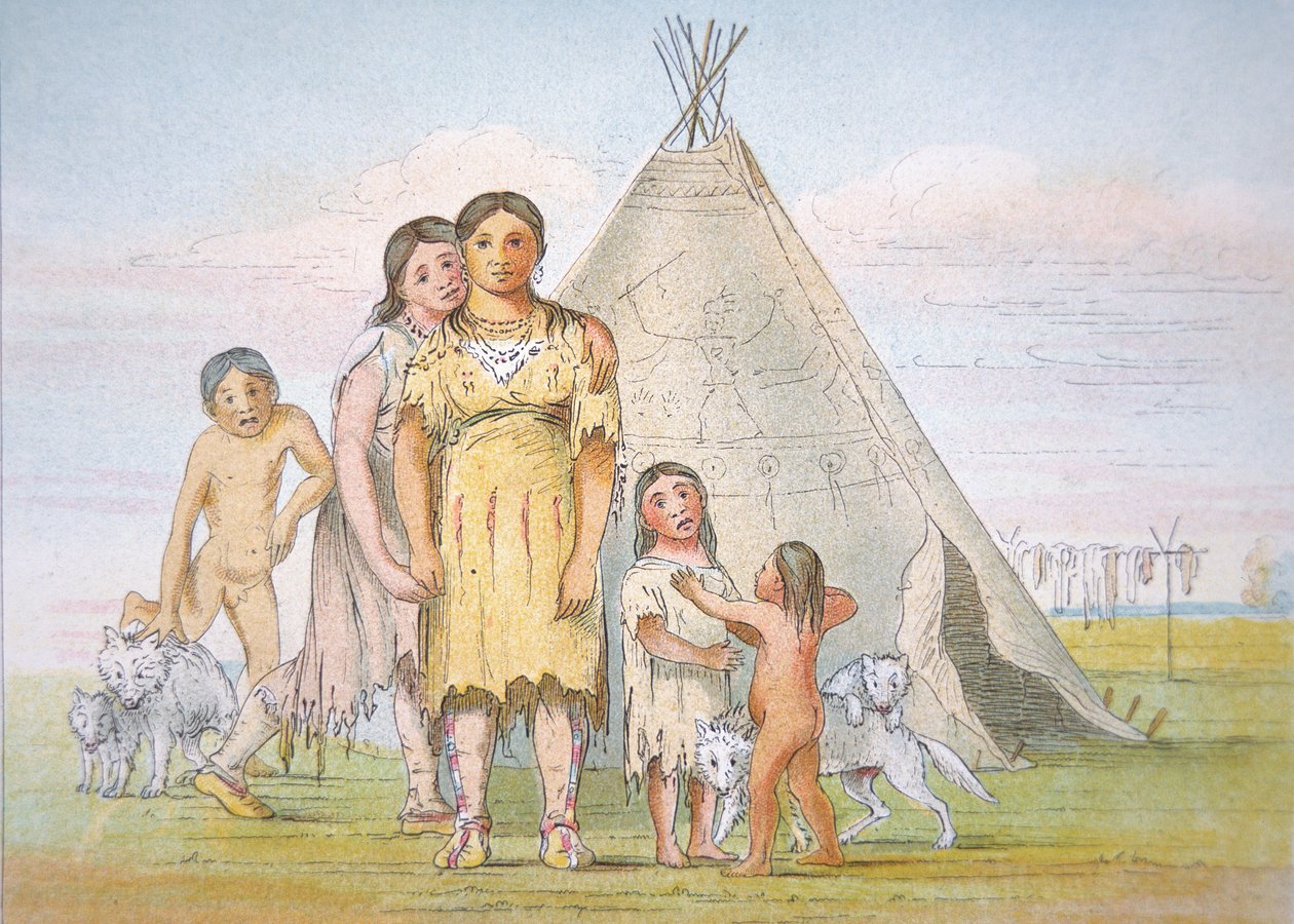 Eine Comanche-Familie vor ihrem Tipi von George Catlin