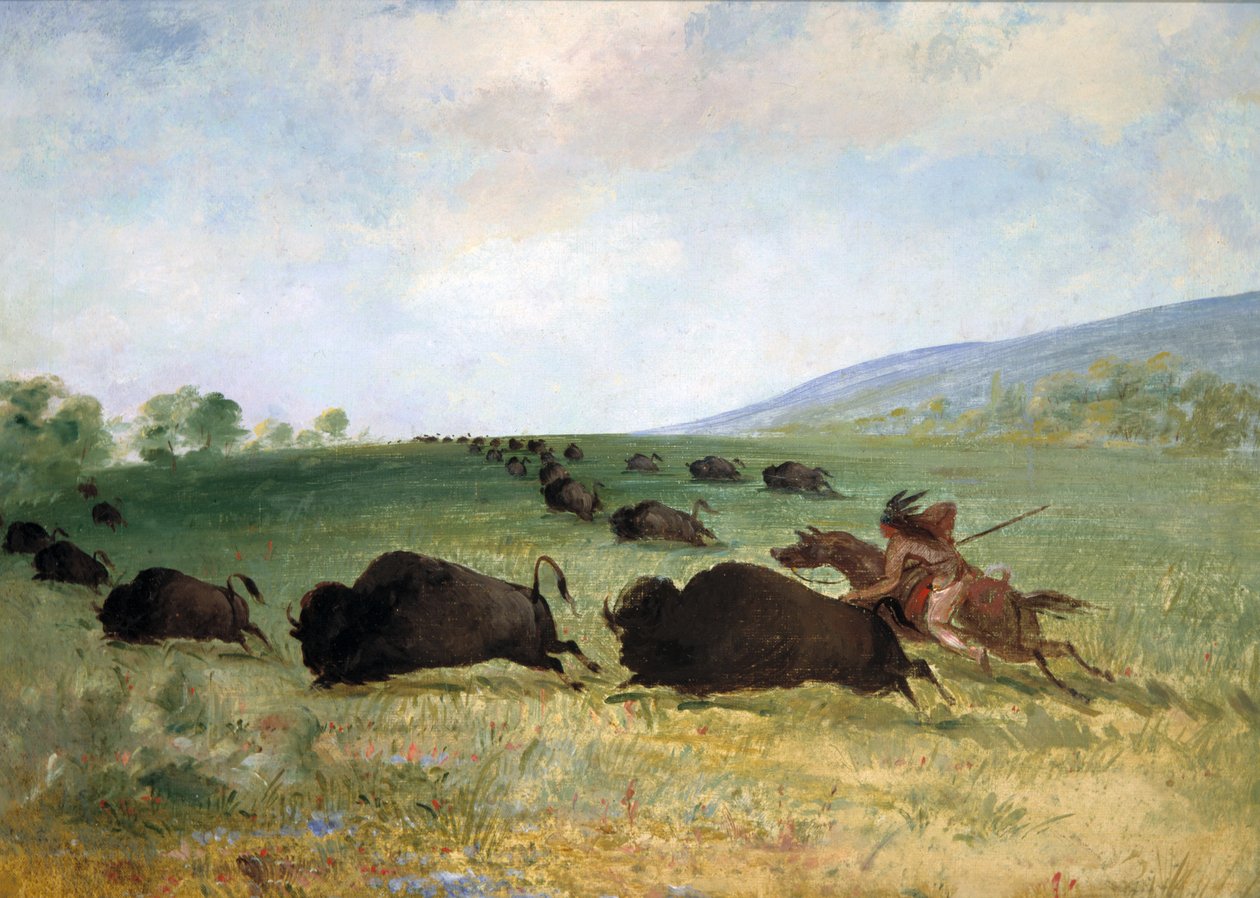 Ein Osage-Indianer jagt einen Büffel von George Catlin
