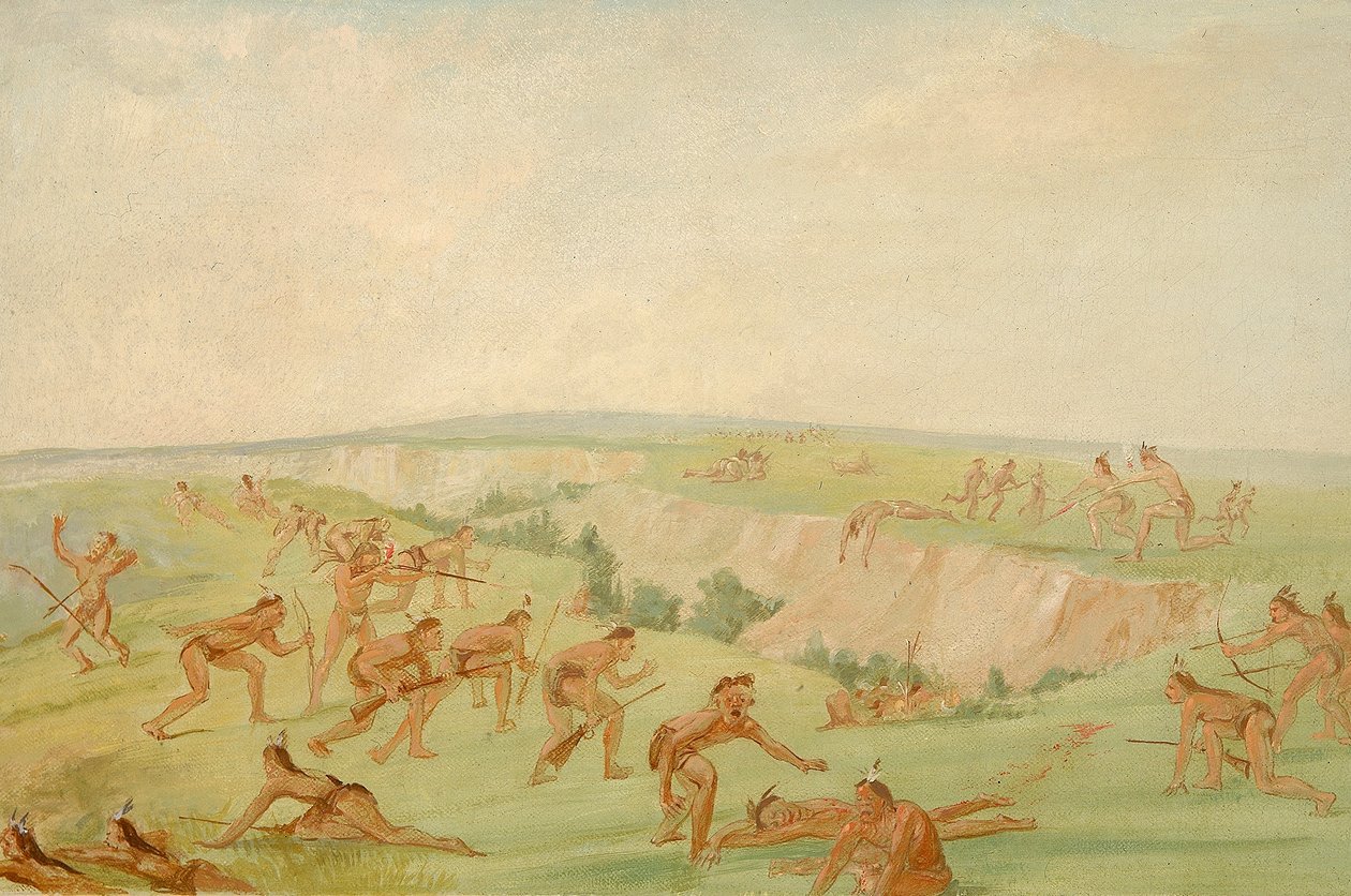 Mandan greifen eine Gruppe von Arikara an von George Catlin