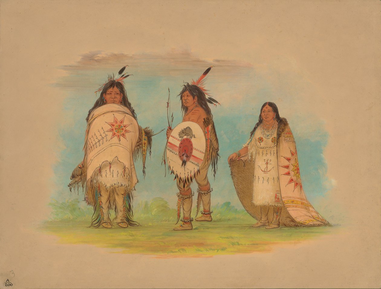 Drei Riccarree-Indianer von George Catlin