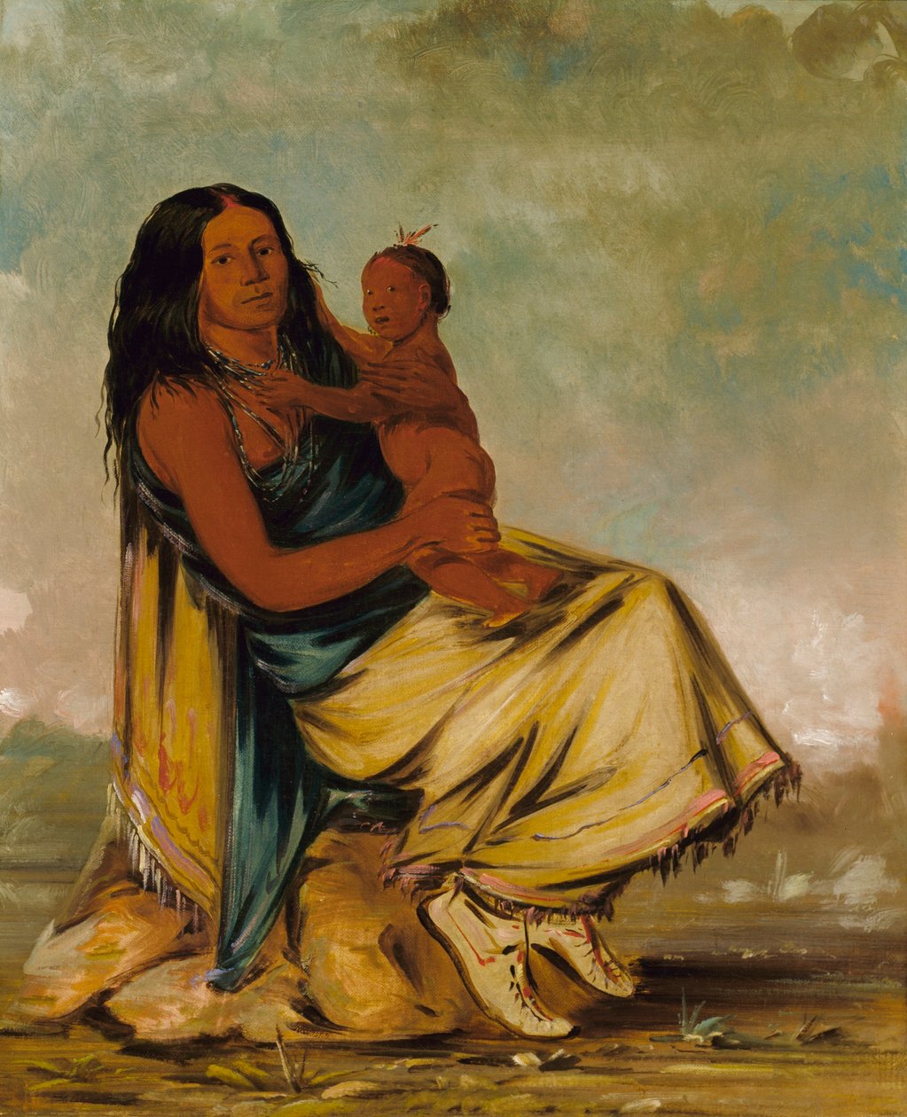 Wáh-chee-te, Frau von Cler-mónt, und Kind von George Catlin