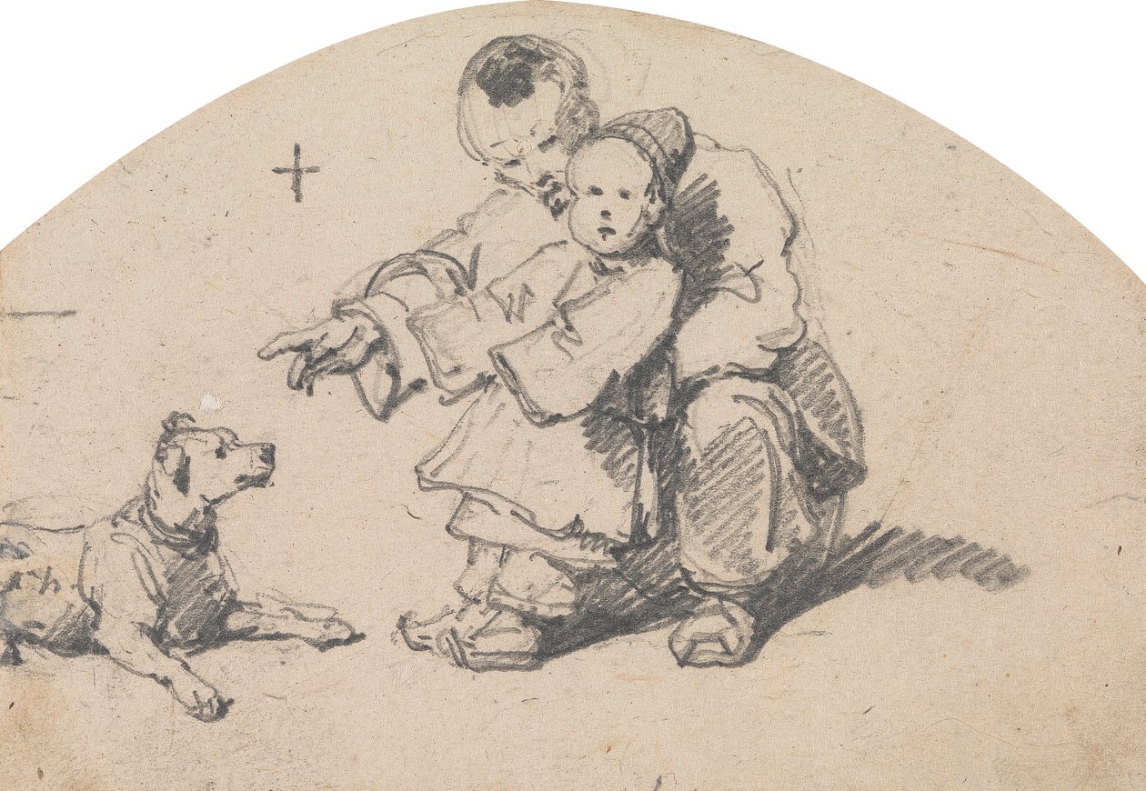 Chinesischer Vater und Kind mit Hund von George Chinnery