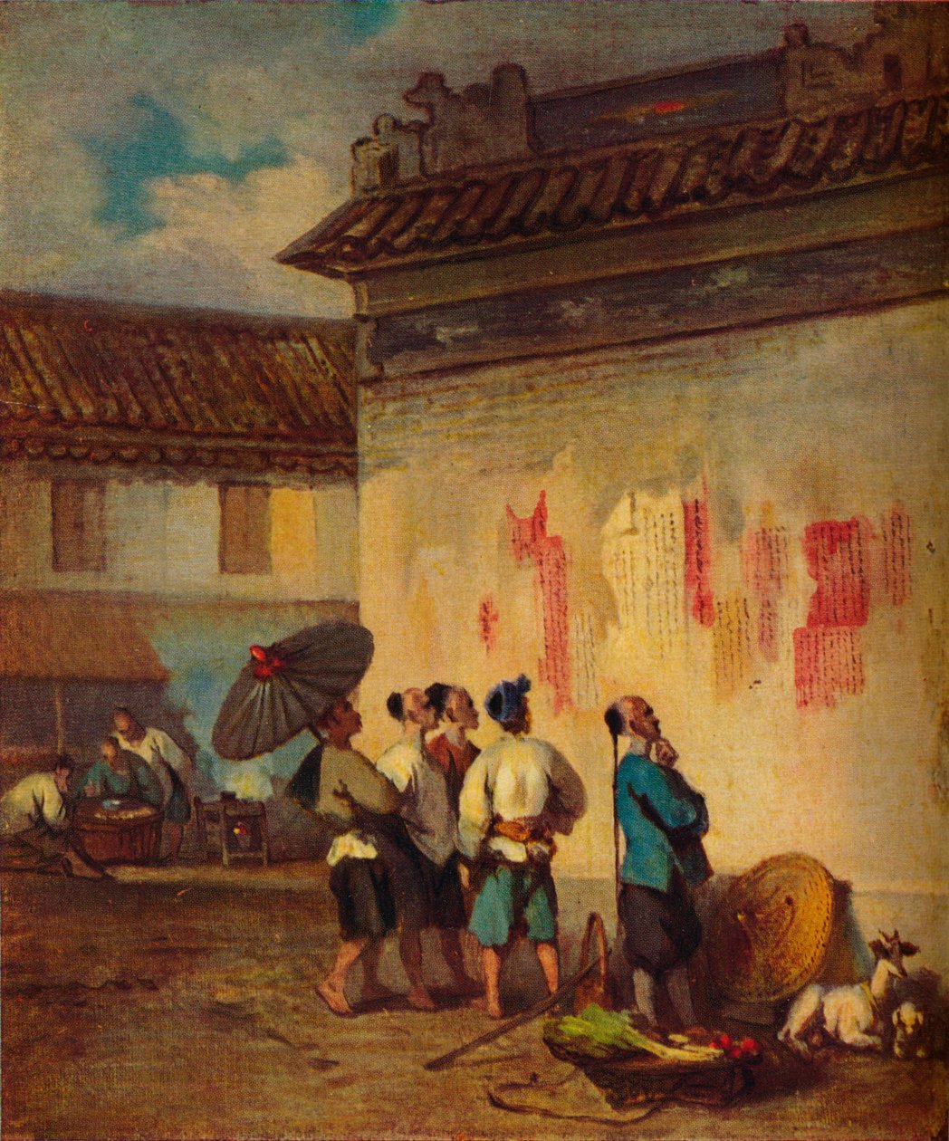 Kulis lesen eine Proklamation, Macao, um 1840 von George Chinnery