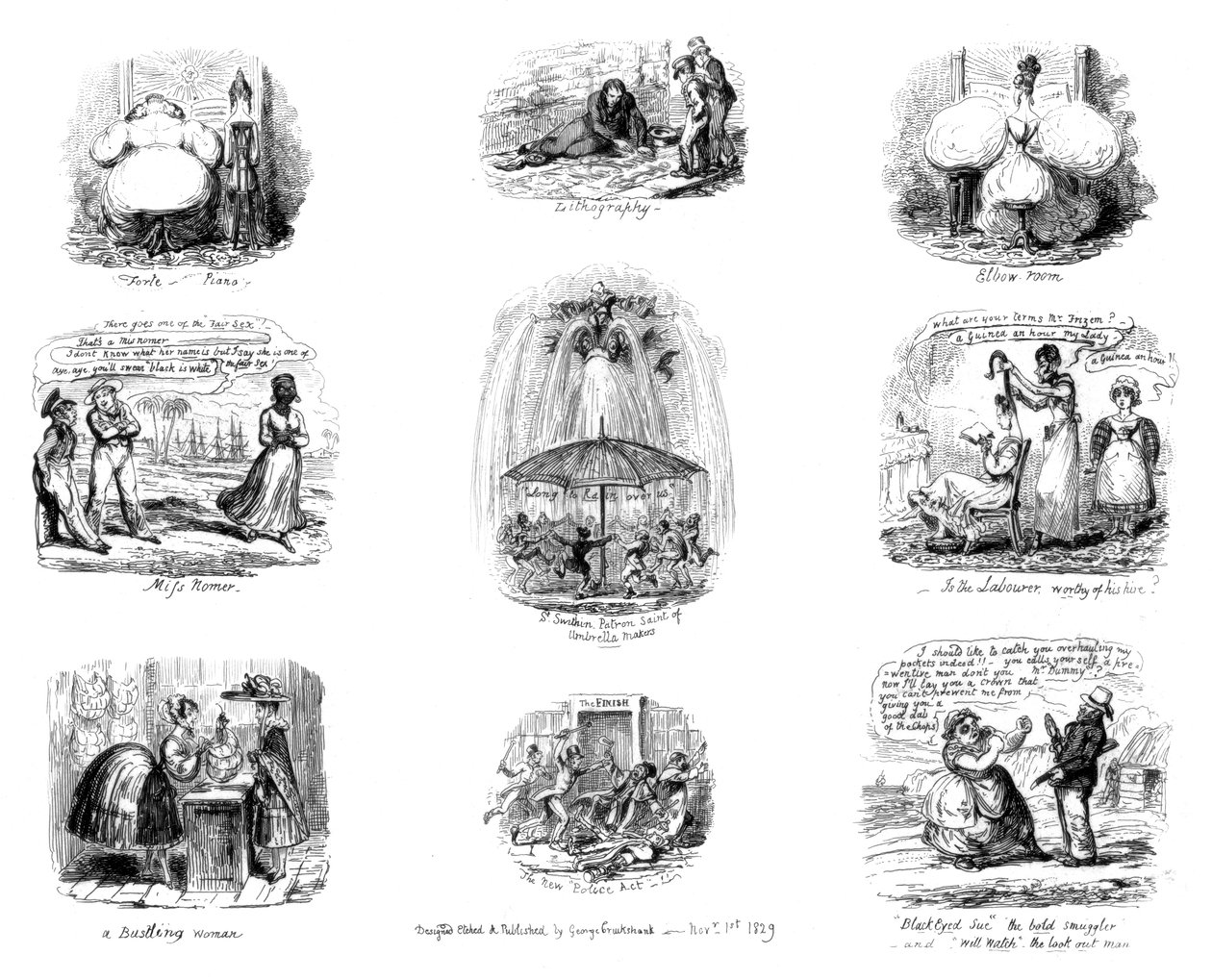 Verschiedene Karikaturen, 1829 von George Cruikshank