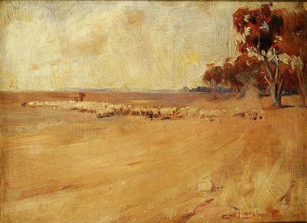 Landschaft, Rounding Stock, Australien von George Washington Lambert