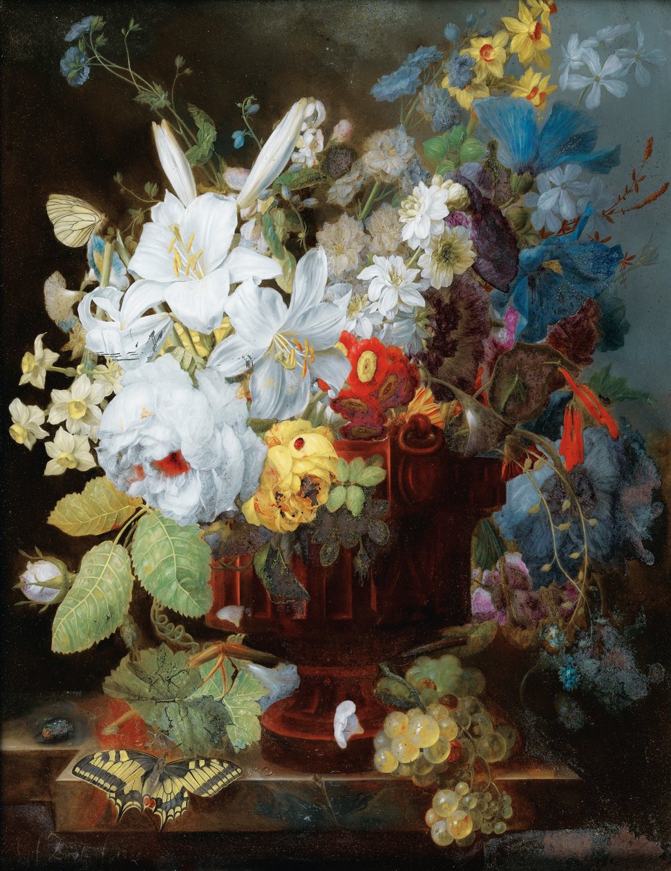 Stillleben mit Blumenstrauß auf einem Sims von Georges Frédéric Ziesel