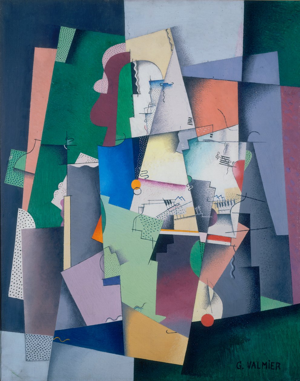 Komposition, junge Frau am Klavier von Georges Valmier