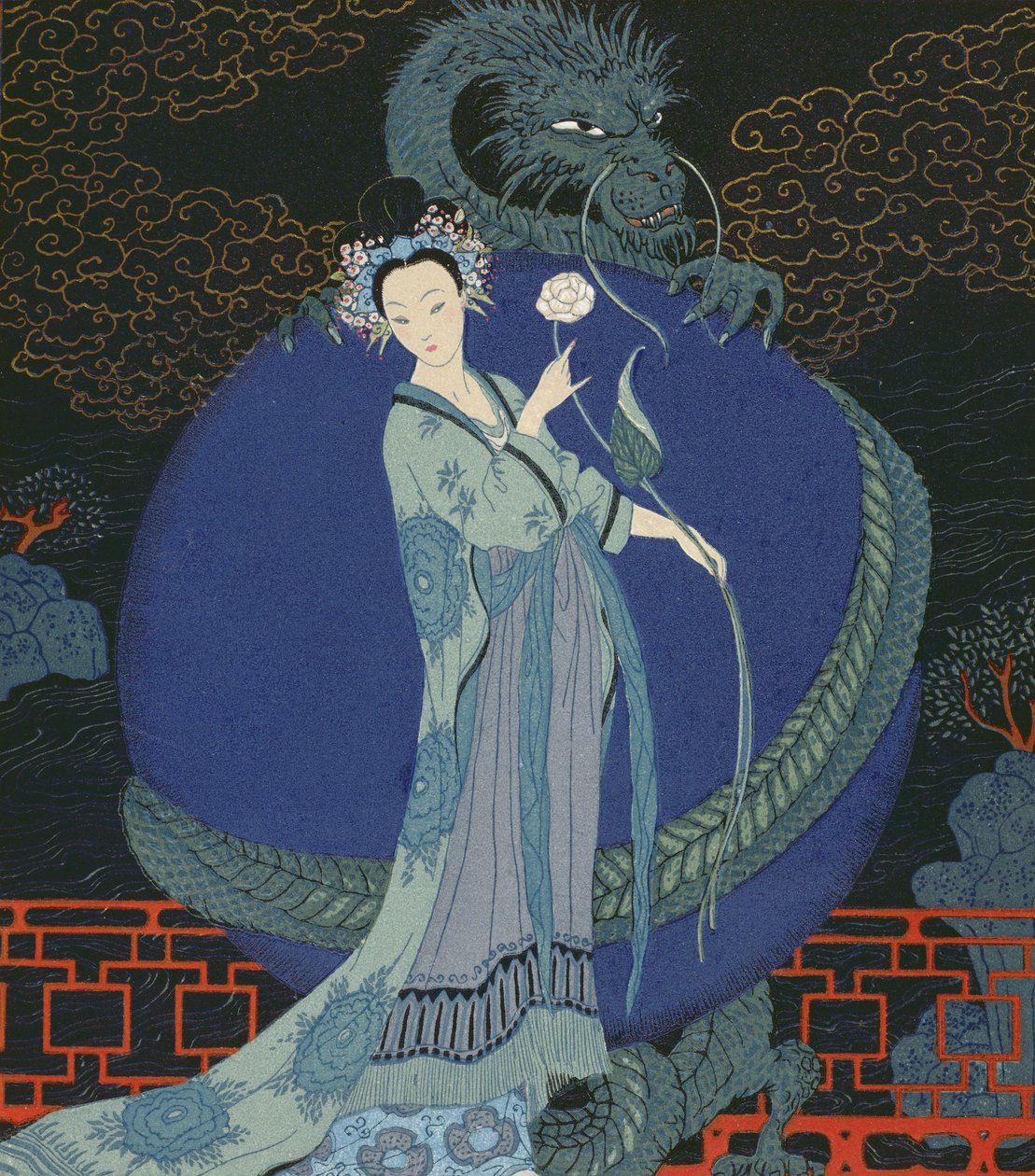 Dame mit einem Drachen von Georges Barbier
