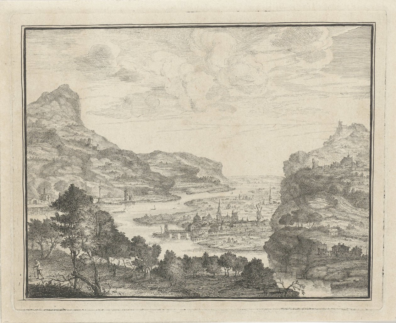 Flusslandschaft mit Blick auf eine Stadt von Gerard Melder