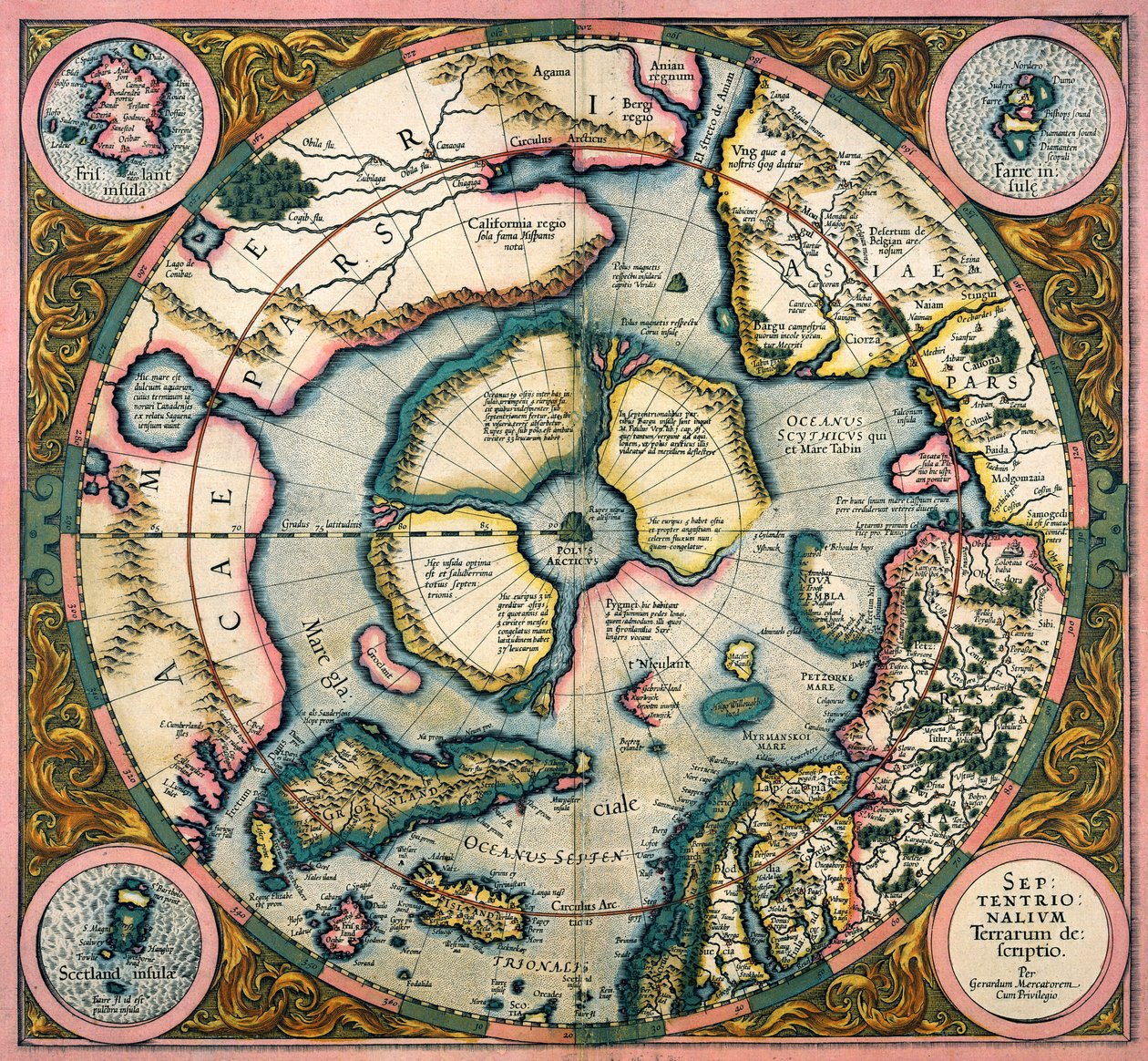 Septentrionalium terrarum descriptio, Karte der Arktis, 1595 von Gerardus Mercator