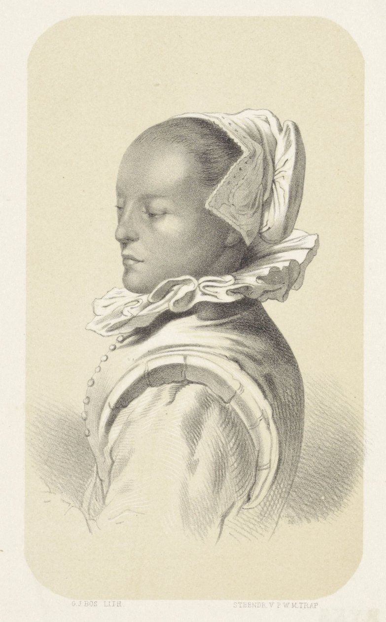 Frau mit weißer Haube und Kragen von Gerardus Johannes Bos