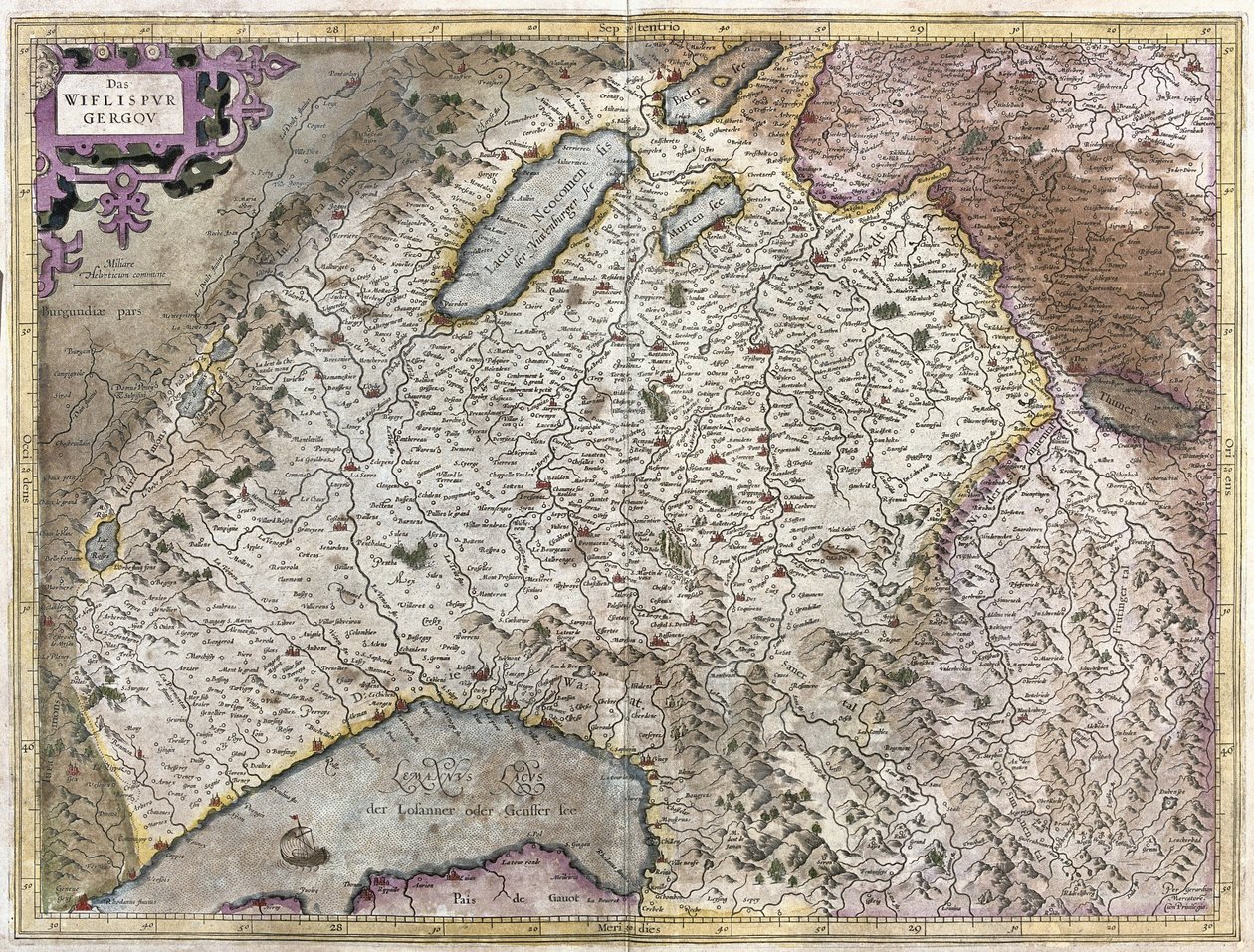 Nordosten von Genf, Schweiz (Stich) von Gerardus Mercator