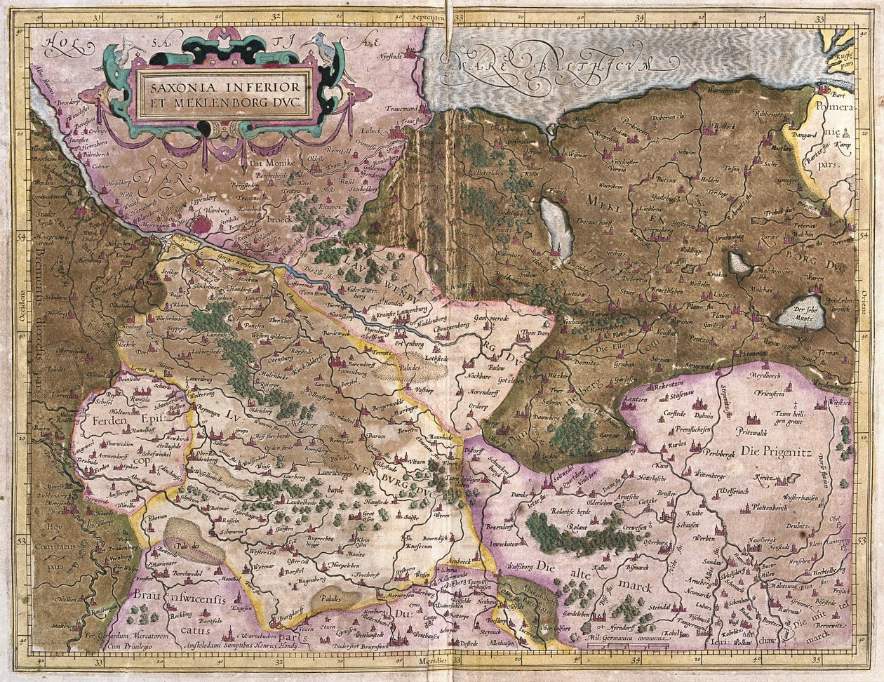 Sachsen und Mecklenburg, Deutschland (Stich) von Gerardus Mercator