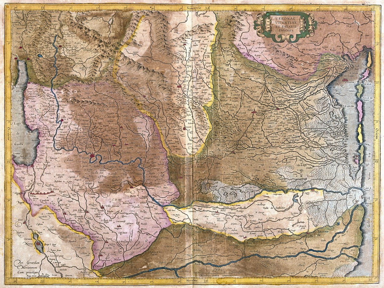 Verona, Vicenza und Padua, Italien (Stich) von Gerardus Mercator