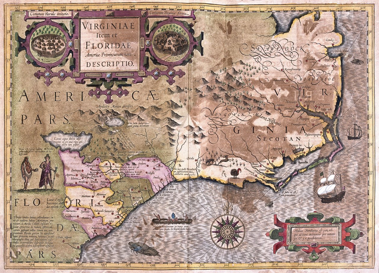 Virginia und Florida (Gravur) von Gerardus Mercator