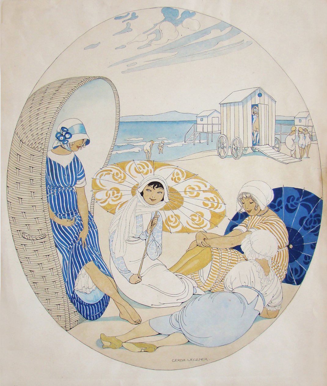 Plaudern am dänischen Strand von Gerda Wegener