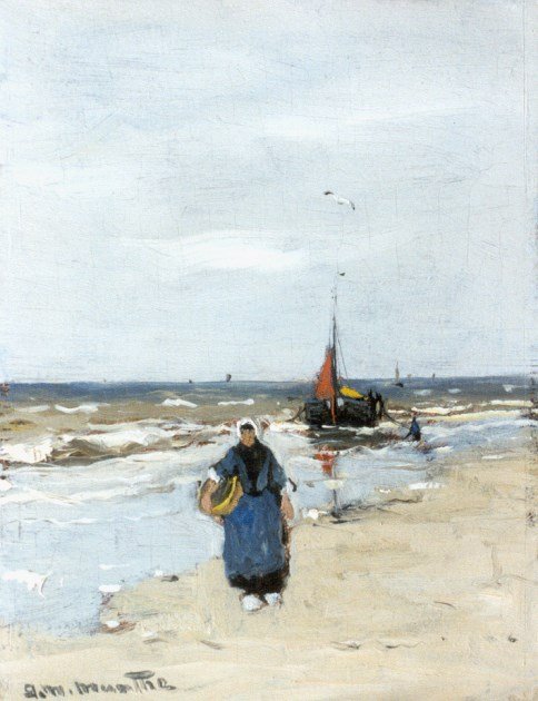 Fischerfrau am Strand von Katwijk von Gerhard Morgenstjerne Munthe