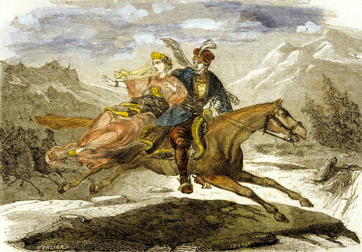 Maurice Beniowski, ungarischer Abenteurer, entführt die Tochter des Gouverneurs zu Pferd von Gerlier
