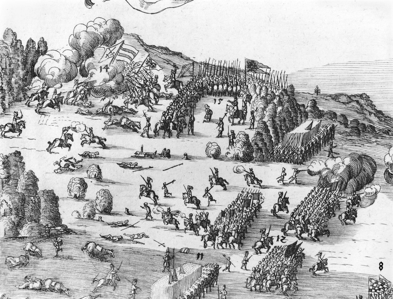 Gesamtansicht der Schlacht von Mühlberg, Detail, 24. April 1547 von German School