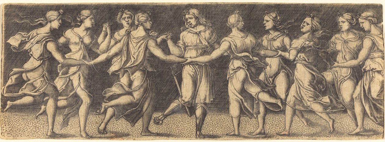 Apollo tanzt mit den neun Musen von German 16th Century
