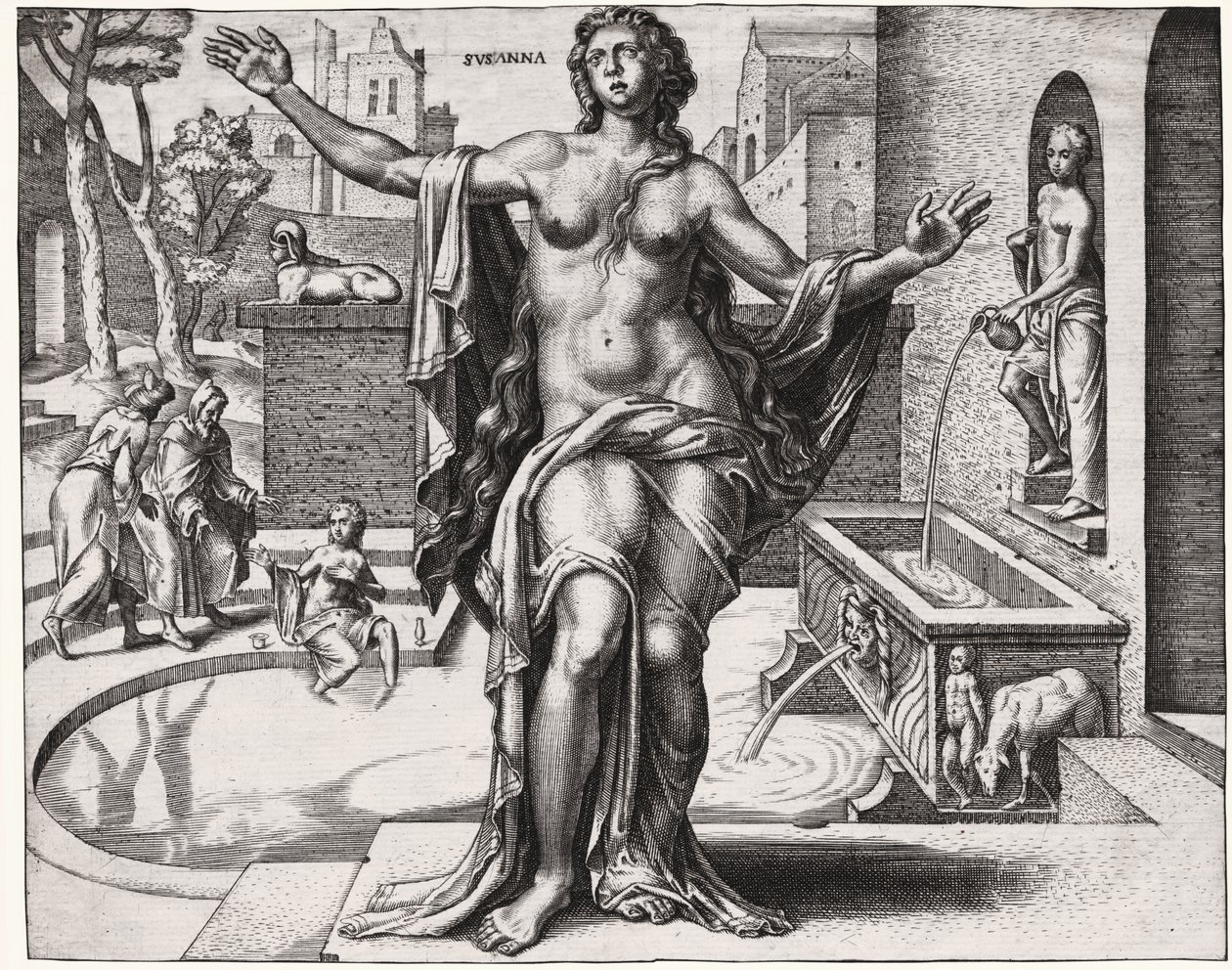 Susanne im Bad. (Gravur) von German School