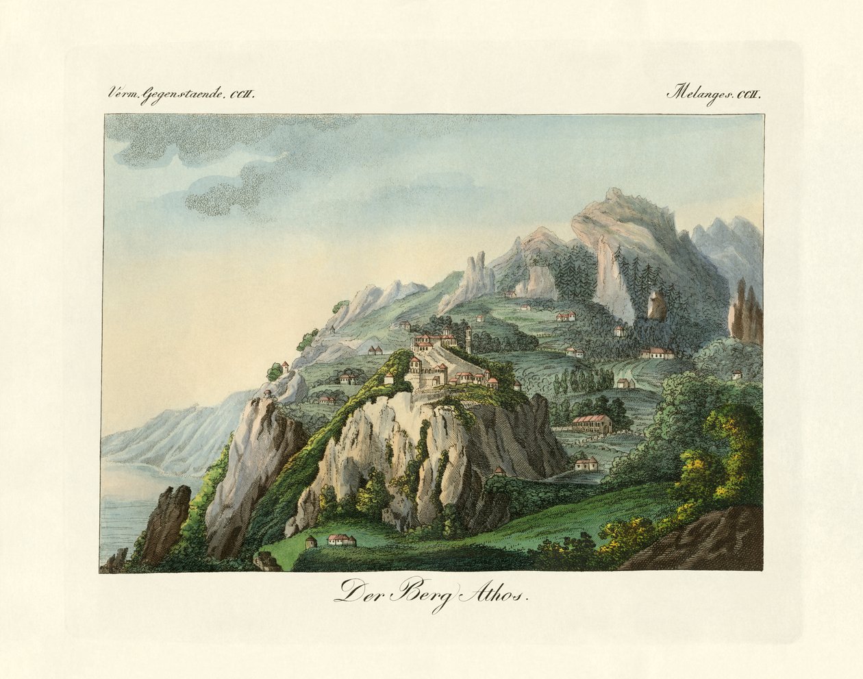 Ansicht des Berges Athos (Farbstich) von German School