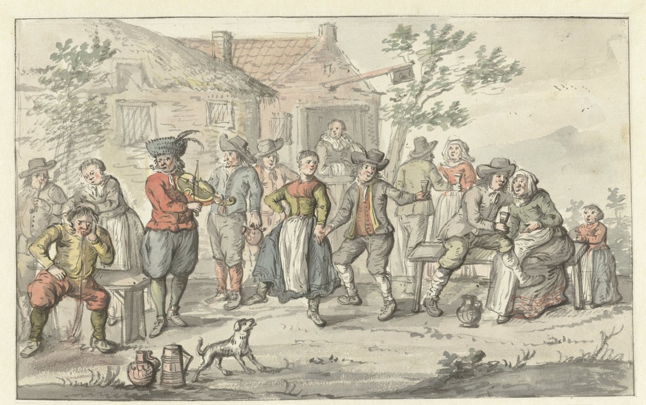 Fröhliche Gesellschaft vor einem Gasthaus von Gerrit Grasdorp