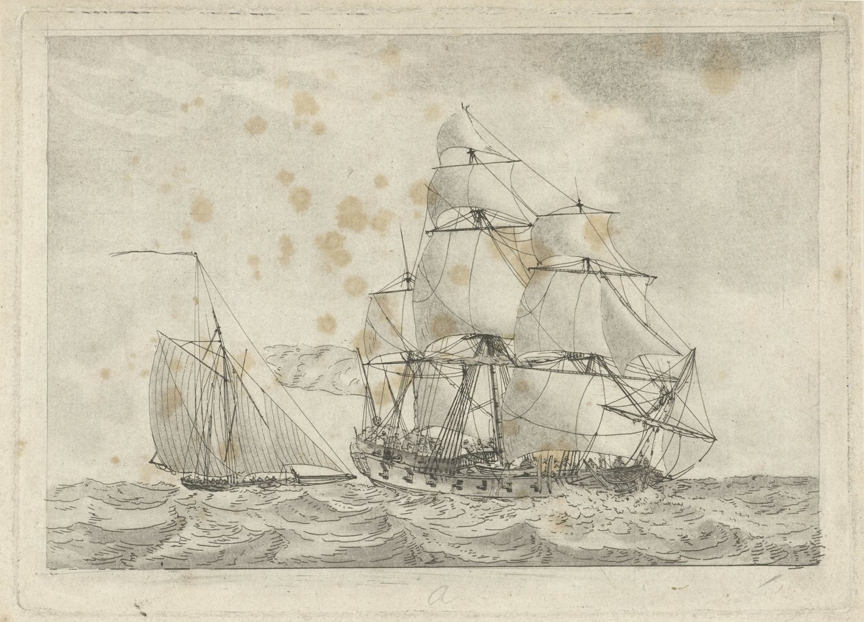 Kutter und ein Kriegsschiff von Gerrit Groenewegen
