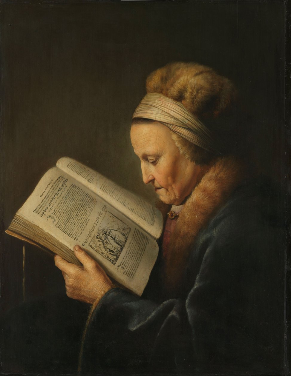 Alte Frau beim Lesen, ca. 1631-2 von Gerrit Dou