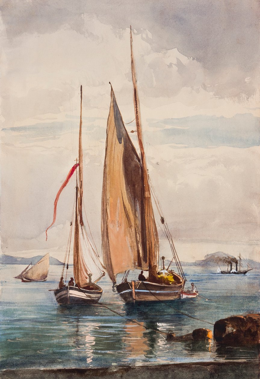 Fischerboote und Dampfschiff, mit Ergänzungen von Prinz Alfonso Maria di Borbone (1841-1934) von Giacinto Gigante