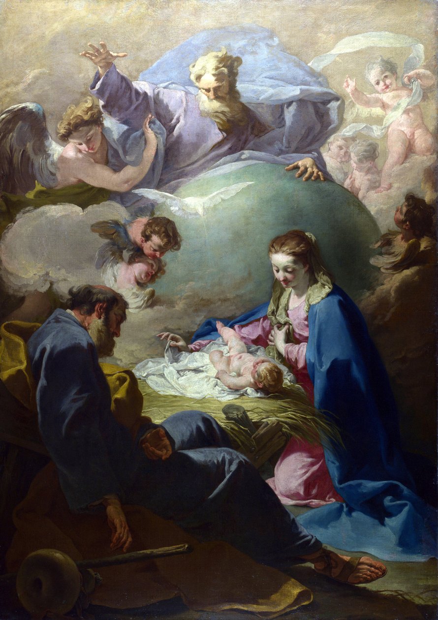 Geburt Christi mit Gott Vater und dem Heiligen Geist von Giambattista Pittoni