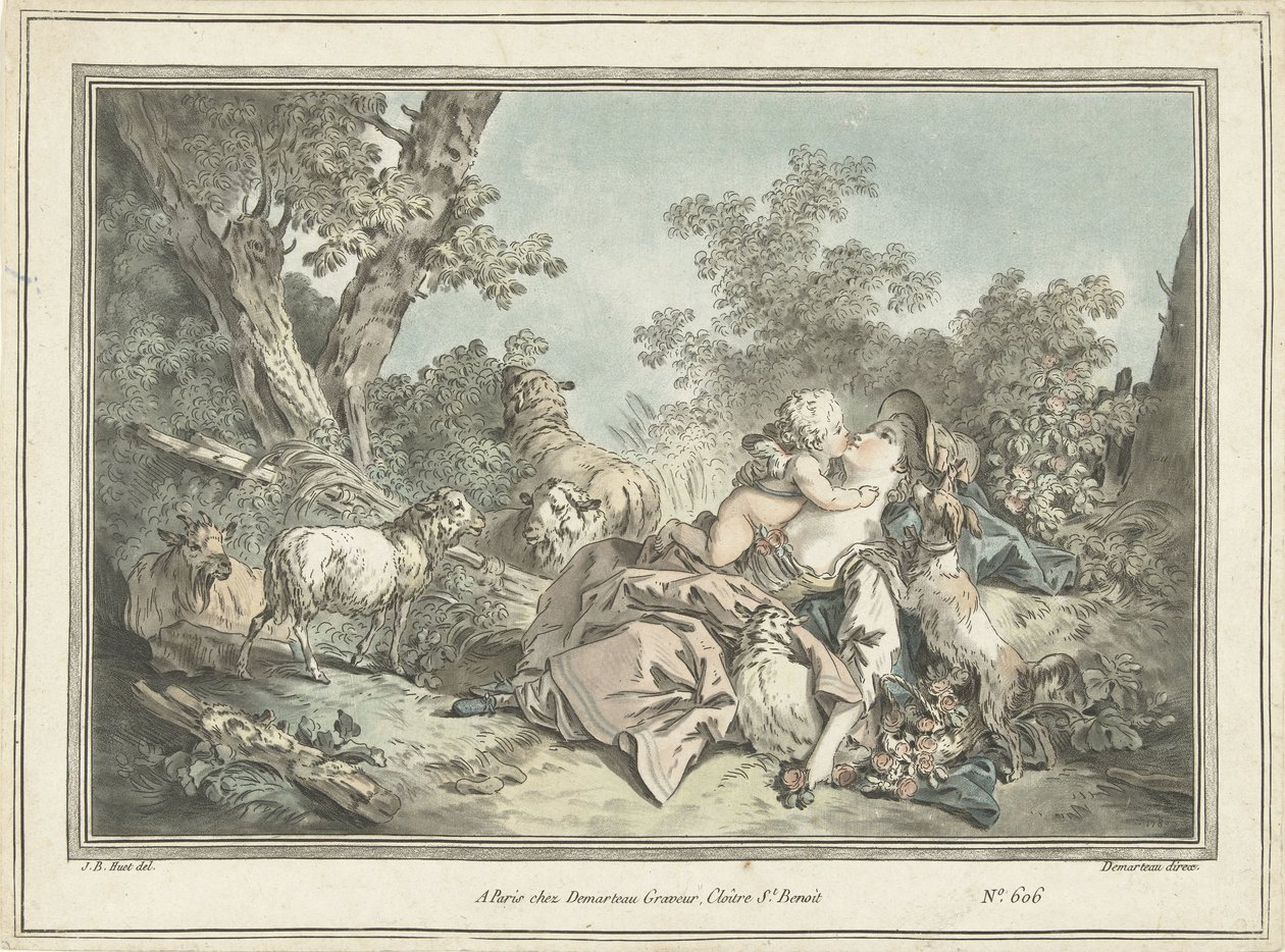 Hirtin von Amor umarmt von Gilles Antoine Demarteau