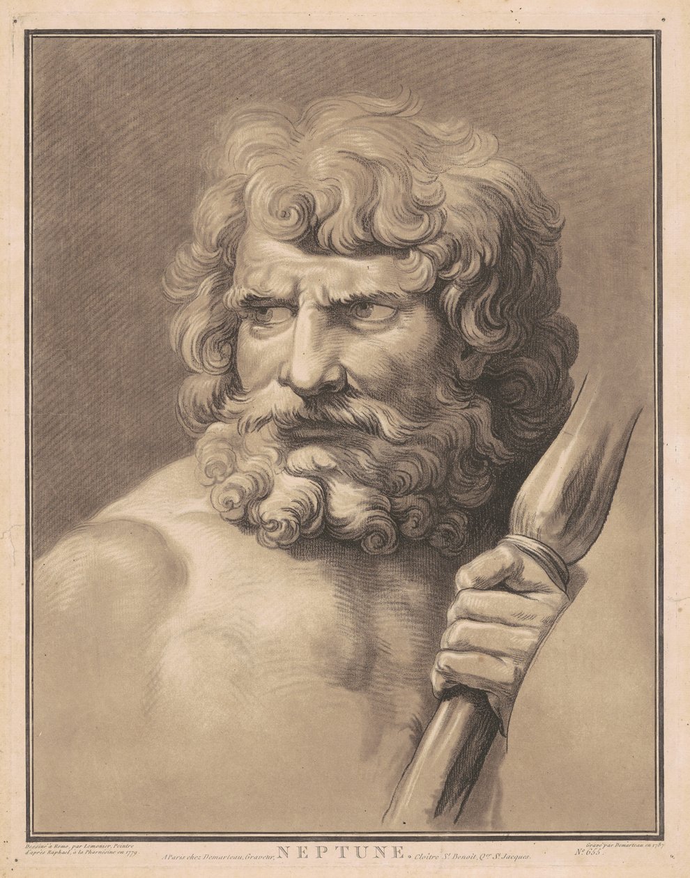 Neptun von Gilles Antoine Demarteau, after Anicet Charles Gabriel Lemonnier, after Raphael