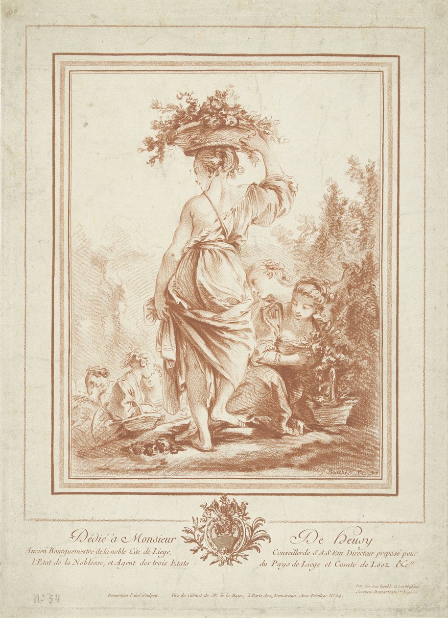 Frau mit Blumenkorb im Garten von Gilles Demarteau