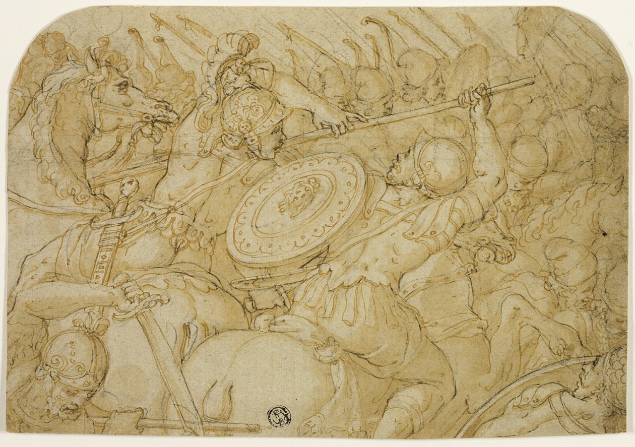 Kavalleriegefecht (recto); Architekturskizze (verso) von Giorgio Vasari