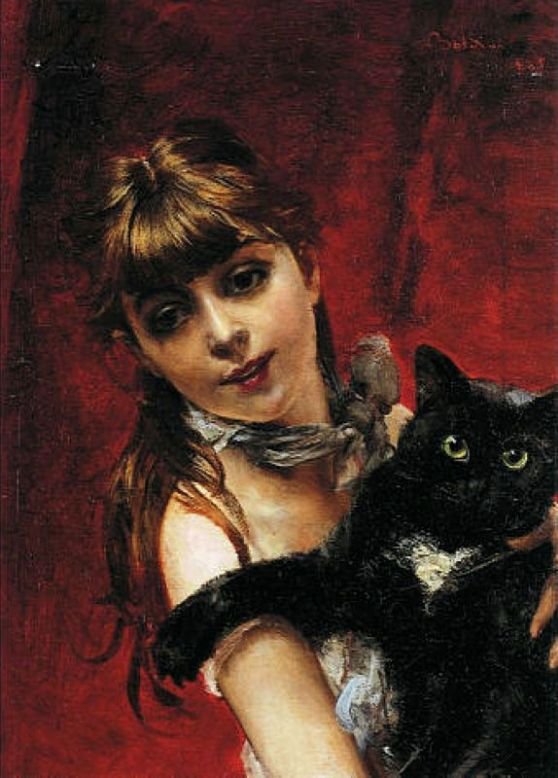 Mädchen mit schwarzer Katze von Giovanni Boldini