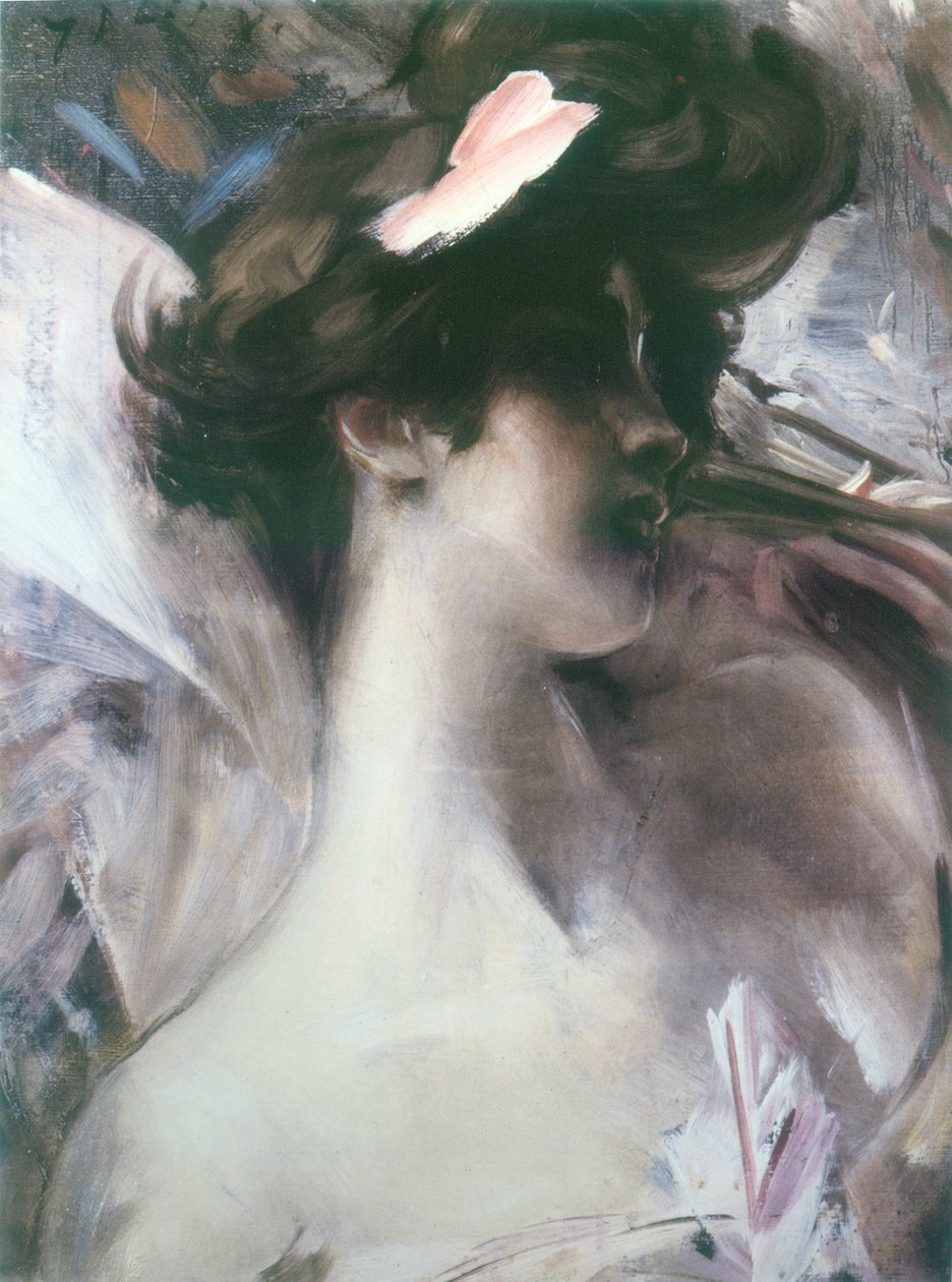 Kopf eines jungen Mannes vor rosa Hintergrund von Giovanni Boldini