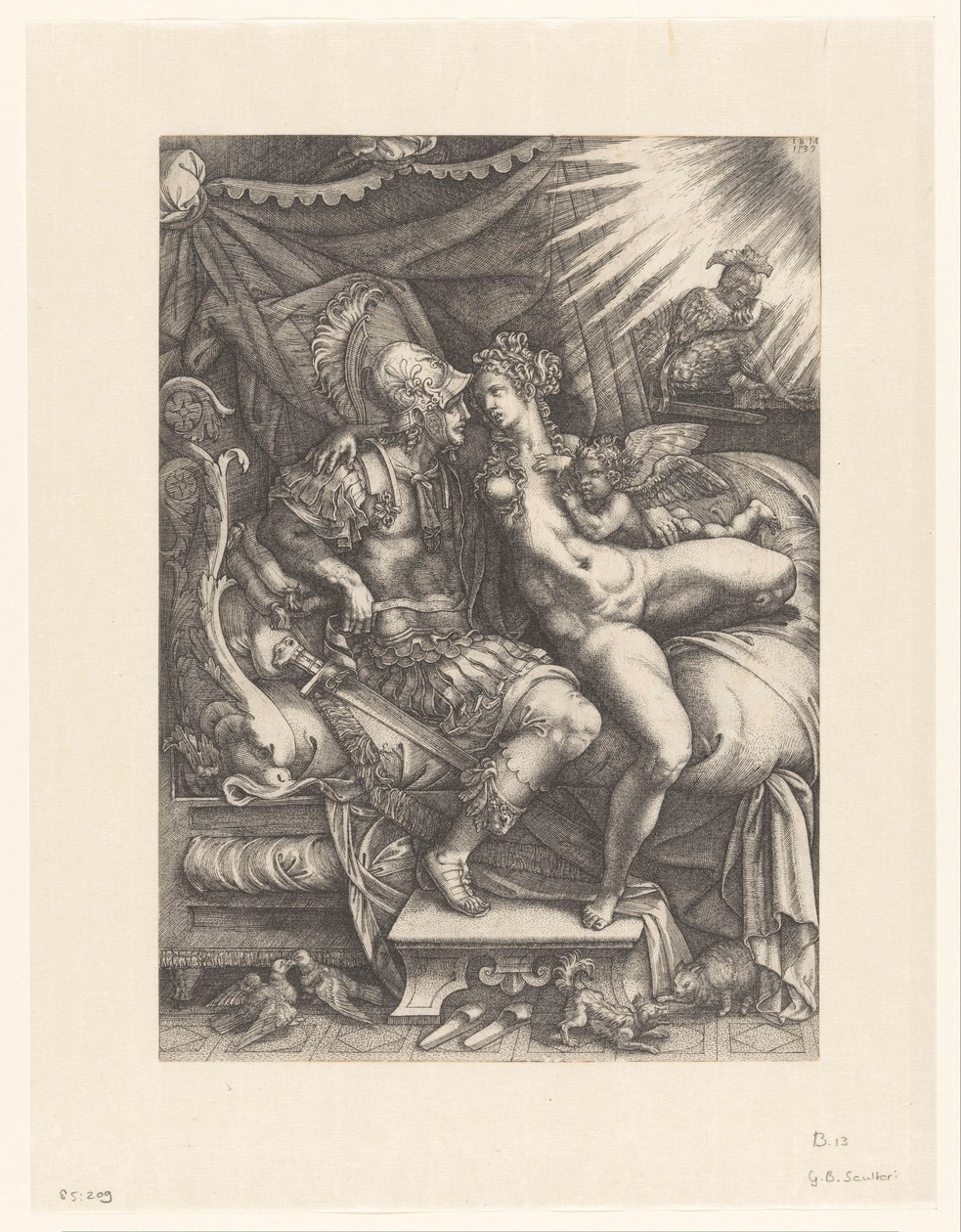 Mars und Venus als Liebende von Giovanni Battista Scultori