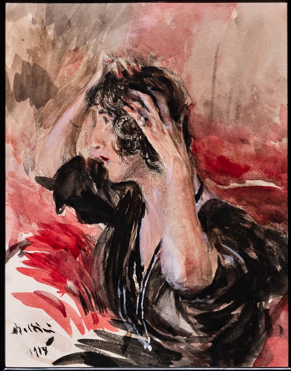 Mädchen schaut sich im Spiegel an von Giovanni Boldini