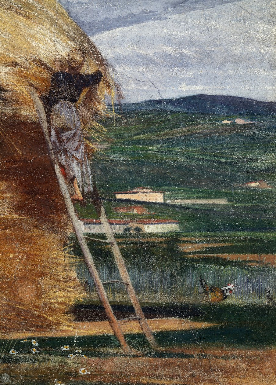 Heuhaufen, ein Bauer auf einer Leiter von Giovanni Boldini