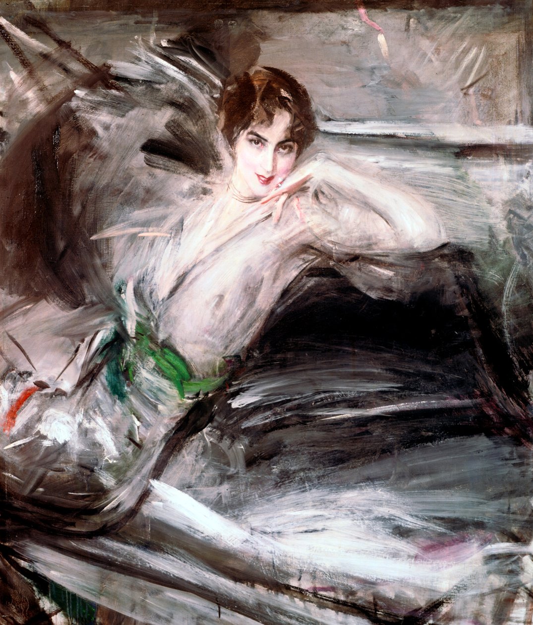 Frau auf einem Stuhl sitzend von Giovanni Boldini