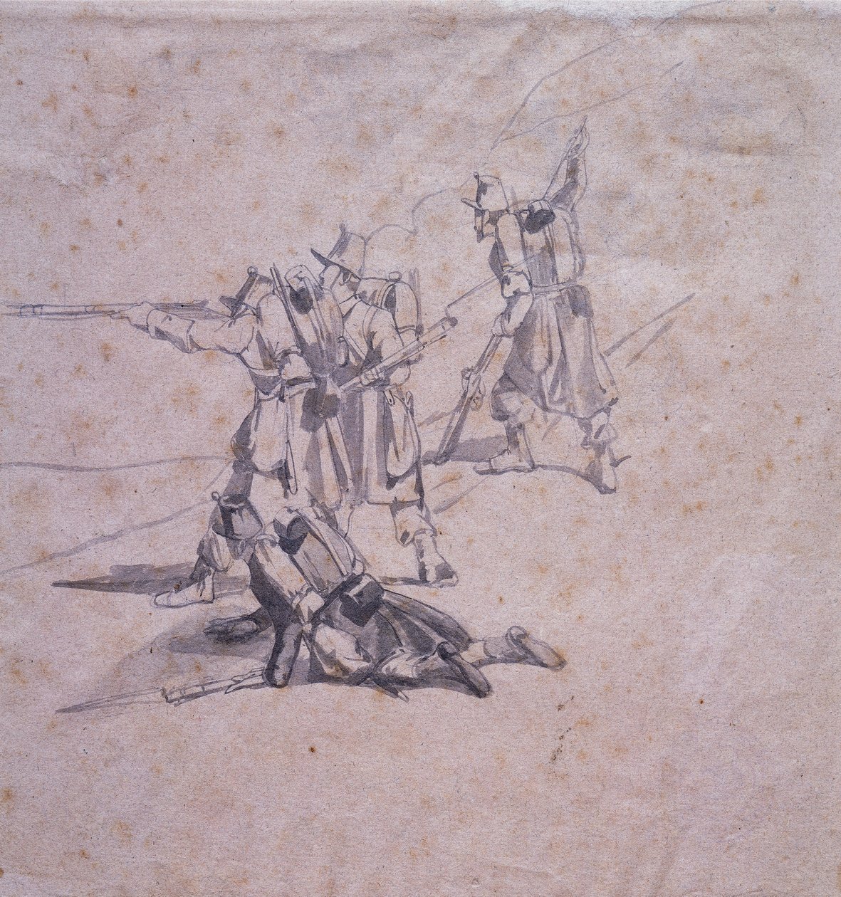 Vier Soldaten im Einsatz von Giovanni Fattori