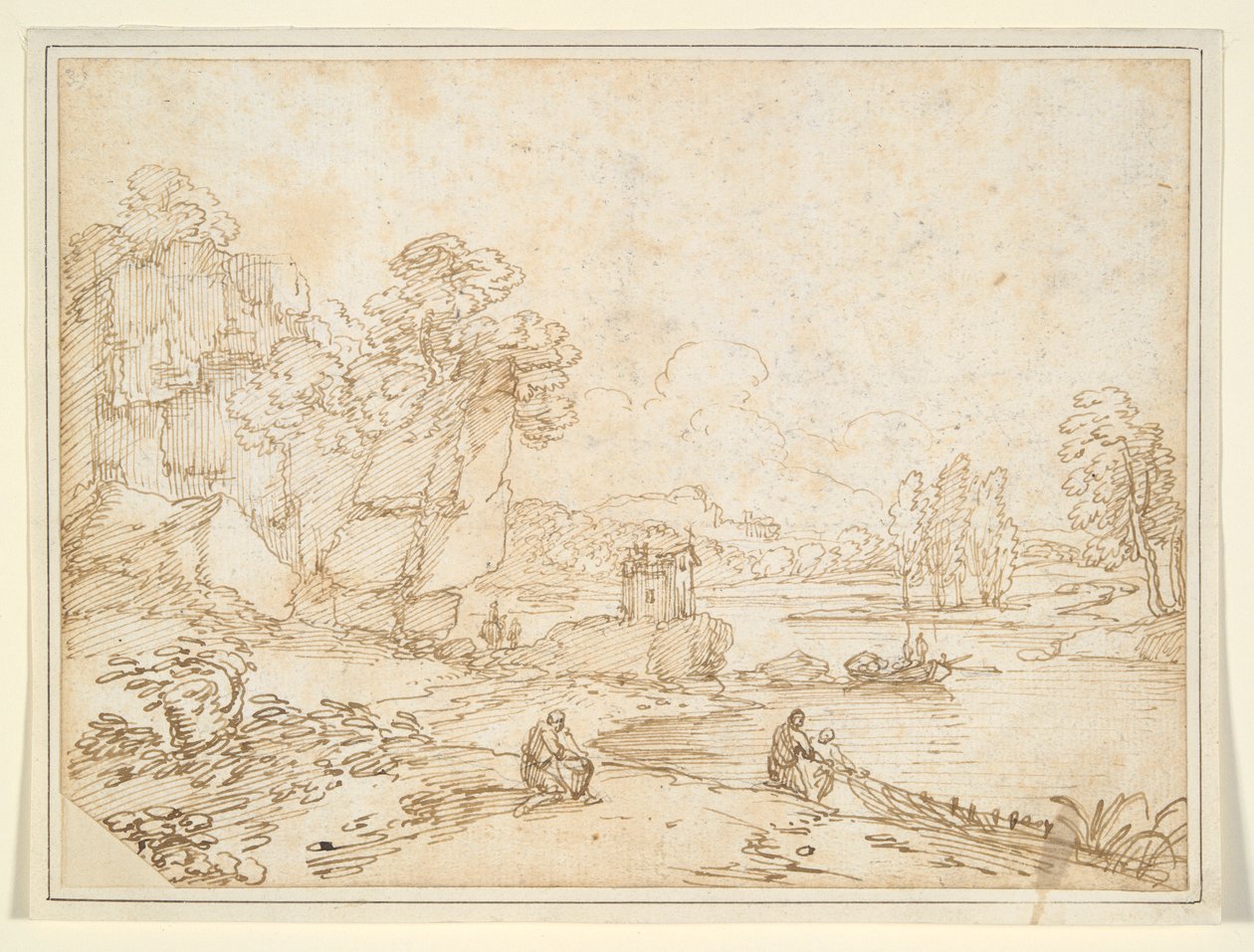 Kliffs am Flussufer mit Fischern von Giovanni Francesco Grimaldi