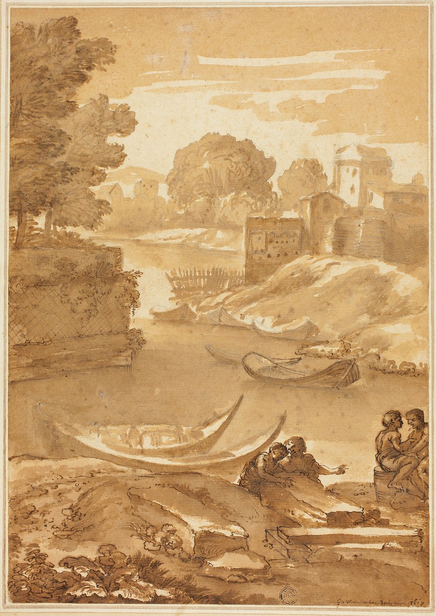 Figuren am Flussufer von Giovanni Francesco Grimaldi