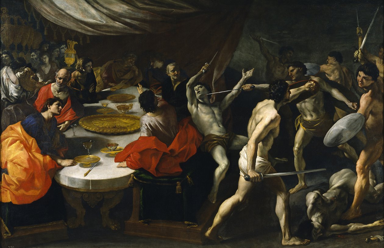 Gladiatorenkämpfe bei einem Bankett von Giovanni Lanfranco