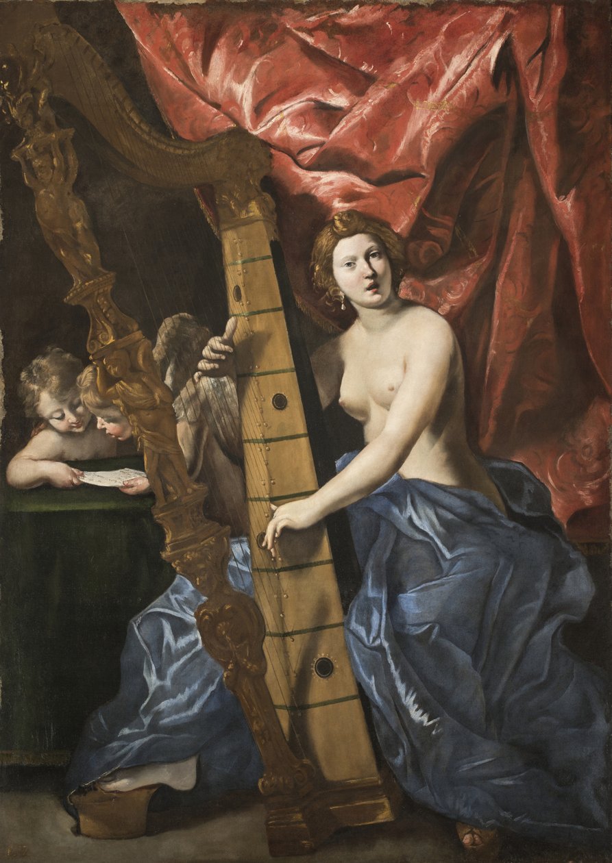 Venus spielt die Harfe von Giovanni Lanfranco